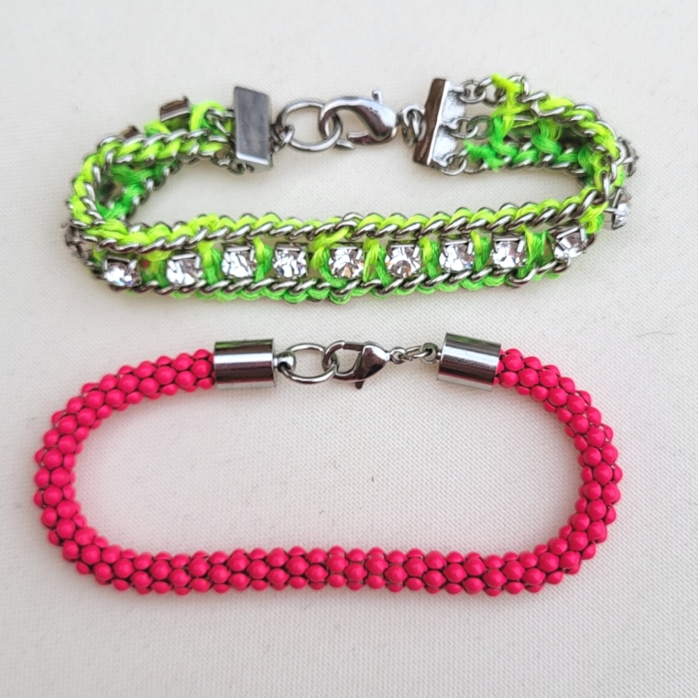 🆕 GAP Colorful Chain Rope Metal Rhinestone Friendship Bracelet Set of 2